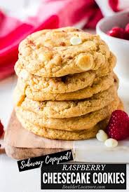 Raspberry Cheesecake Cookies With White Chocolate Chips Is A Copycat Recipe Of One Of The Fav In 2020 Raspberry Cheesecake Cookies Cheesecake Cookies Raspberry Cookies