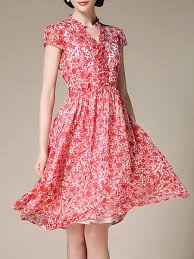 Shop Midi Dresses Chiffon Short Sleeve Casual V Neck A Line Midi Dress Online Discover Unique D With Images Midi Dress Casual Floral Print Midi Dress Casual Day Dresses