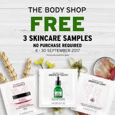 Free sample malaysia is a blog about collection of freebies, sample or giveaway stuff within malaysia. Free The Body Shop Skincare Samples X 3 No Purchase Needed Until 30 September 2017