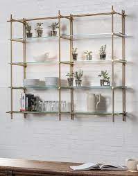 Allied brass now makes the tempered glass shelf with gallery rail. Modern Amuneal S Wall Mounted Collector S Shelving In Warm Brass With Glass Shelves For Sale Glass Shelves Kitchen Glass Shelves Open Kitchen Shelves