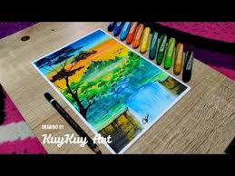 Mewarnai gradasi dengan crayon / oilpastel : Wn Cara Menggambar Pemandangan Alam Air Terjun