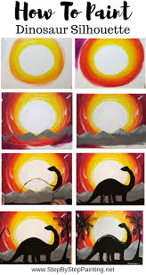 Dinosaur Painting Learn To Paint This Step By Step Dinosaur Silhouette Silhouette Painting Canvas Painting Diy