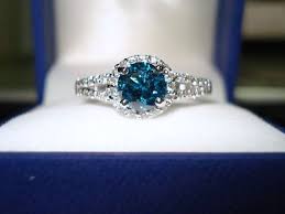Blue Diamond Engagement Ring 1 03 Carat 14k White Gold Halo Etsy Blue Diamond Engagement Ring Blue Diamonds Engagement White Diamond Rings Engagement