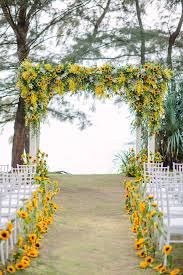 Yellow Wedding Ceremony Backdrop And Aisle Decor With Sunflowers Gary And Yanny S Sunflower Themed Wedding Yellow Wedding Flowers Wedding Ceremony Backdrop