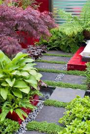 Stone Walkway Through Perennials Patio Peaceful Oriental Style Design Plant Flower Stock P Landscaping With Rocks Japanese Garden Flower Stock Photography