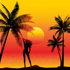 Beach sunset ocean sea water 9173 free images of beach sunset. Free Vector Silhouette Of A Female On A Sunset Beach With Palm Trees