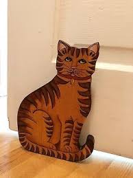 Vintage Folk Art Hand Painted Wood Cutout Kitty Cat Figure Doorstop Signed Dated In 2020 Hand Painted Wood Wood Cutouts Painting On Wood