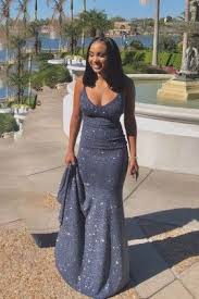 Charcoal Grey Body Hugging Mermaid Long Prom Dress Black Girl Prom Dresses Cute Prom Dresses Sparkly Prom Dresses