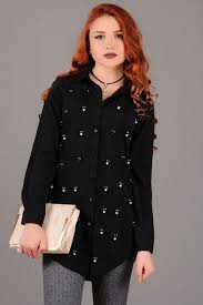 Incili Siyah Gomlek Giyim Indirim Kampanya Bayan Erkek Bluz Gomlek Trenckot Hirka Etek Yelek Mont Kase Kaban Elbise Abiye Fashion Coat Peacoat