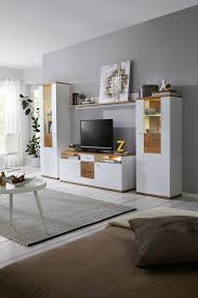 Wohnwand Mit Beleuchtung Modern In Weiss Eichefarben Wohnen Haus