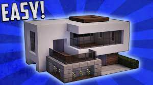 Minecraft How To Build A Small Modern House Tutorial 16 Minecraft Small Modern House Small Modern Home Minecraft Modern