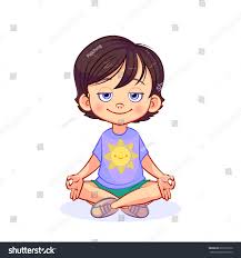 Cartoon Pacified Boy Sits On The Floor In A Lotus Position Crossing His Legs And Folding His Fingers In A Yoga Gesture Kids Yoga Cartoon Cartoon Kids Cartoon