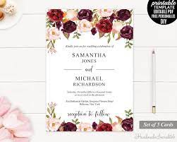 Marsala Wedding Invitation Printable Wedding Invitation Wedding Wedding Invitations Printable Templates Wedding Invitation Templates Free Wedding Invitations