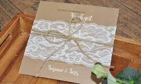 Einladungskarten Hochzeit Kraftpapier Spitze weiß