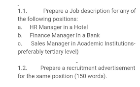 Assist in determining the company's proper capital structure. Solved 1 1 Prepare A Job Description For Any Of The Foll Chegg Com