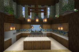 Kitchen Design With Glazed Terracotta Back Splash And Lantern Pendants Potted Plants F Minecraft House Designs Minecraft Interior Design Easy Minecraft Houses