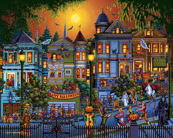 Dowdle jigsaw puzzles 500 pieces. Dowdle Folk Art 500 Piece Puzzle All Hallow S Eve 16 X20 Finished Sz Halloween Jigsaw Puzzles