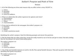 Point of view, or perspective, is a way for authors to manipulate through which lens a story is told. Author S Purpose And Point Of View Pretest Worksheet For 7th 9th Grade Lesson Planet