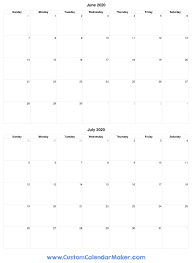 Portrait) on one page in easy to print pdf format. June And July 2020 Free Printable Calendar Template