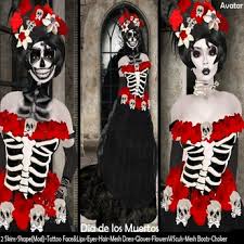 I was inspired by a photo i seen on pinterest, the remarkable beauty yet frightfully scary appearance was materials i used for this sugar skull dia de los muertos costume: Second Life Marketplace Female Avatar Dia De Los Muertos Death Day Female Halloween Costume Classic