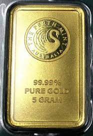 5gms 999 purity gold bars. Perth Mint 5 Gram Gold Bars