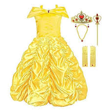 Off Shoulder Birthday Party Dresses For Adults Padete Little Girls Princess Belle Yellow Party Costume Off Shoulder Dress Yellow With Accessories 5 Yea Belle Dress Up Princess Belle Dress Dress Up Outfits