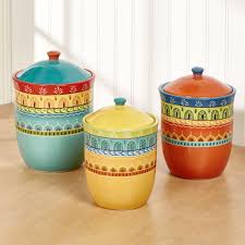 A set of canisters to perk up your countertops with a modern touch while keeping your dry foods neatly preserved and fresh. Valencia Colorful Ceramic Kitchen Canister Set