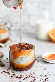 Chocolate Chia Pudding With Orange Puree Vegan Recipe Sweet Recipes Overnight Chia Pudding Chia Pudding Almond Milk