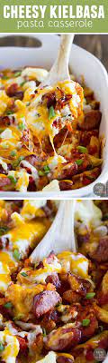Cheesy Kielbasa Pasta Casserole Freezer Friendly Recipe Kielbasa Pasta Pasta Casserole Pasta Dishes