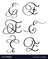 Set Of Art Calligraphy Letter E With Flourish Of