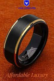 100s Jewelry Tungsten Rings For Men Two Tone Black Gold Wedding Band Center Brushed Engagement Size 6 16 Mens Wedding Bands Tungsten Tungsten Mens Rings Mens Wedding Rings