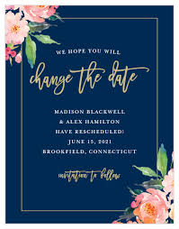 If you think that your guests need to make significant travel plans or other arrangements to be able to attend your wedding, save the dates are a great way to it is important to make sure you've included all of the information your guests will need on your save the date. Navy Gold Change The Date Cards By Basic Invite