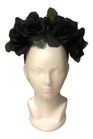 Diadema Rosas Flores Negras Para Disfraz Catrina