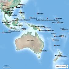 Weltkarte (politisch) mit städten, orten, straßen, flüssen, seen, bergen und landmarks. Stepmap Australien Indonesien Und Ozeanien