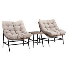 Erommy outdoor dining set 5 pcs patio table and chairs set conversation set thick cushion rattan chairs. 3 Piece Outdoor Rattan Papasan Chairs And Side Table Set On Sale Overstock 21117621