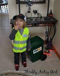 Take Out The Trash Diy Toddler Sized Wheeled Trash Can And Garbage Man Costume Thrifty Artsy Toddler Halloween Costumes Diy Toddler Boy Costumes Diy Toddler