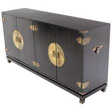 Black Lacquer Oriental Mid Century Modern Sideboard Or Credenza Large Brass Arredamento Orientale Moderno Credenza
