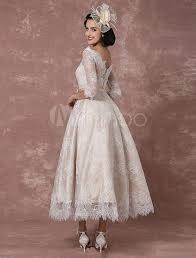Spitze Hochzeitskleid 2020 Vintage Bateau Champagner Halbe Armel Brautkleid A Line Ruckenfrei Tee Lange Scharpe Reception Brautkleid Milanoo Lace Wedding Dress Vintage Wedding Dresses Lace Tea Length Wedding Dress