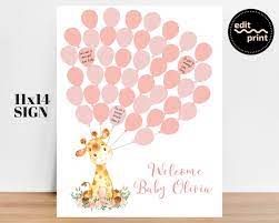 Giraffe Balloon Guest Book Signature Guestbook Alternative Etsy Baby Shower Guest Book Alternative Baby Shower Guest Book Baby Shower Balloons