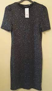 Dorothy Perkins Sequin Sparkle Club Dress Midi Bodycon Rouched Shoulder Size 12 Midi Dress Bodycon Club Dresses Casual Button Down Shirt