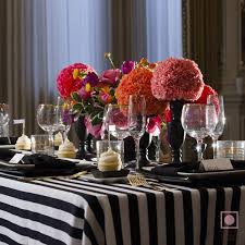 Black And White Striped Tablecloth Black White With Bright Flowers Black White Cocktail Party Striped Wedding Black White Oblong Tablecloth