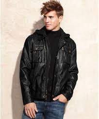 Michael Kors Black Dallas Removable Hooded Bib Faux Leather Jacket For Men Leather Jacket Men Leather Jacket Fake Leather Jacket
