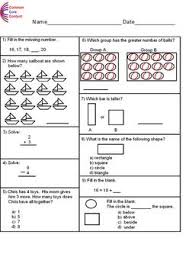Kindergarten Common Core Math Assessment Short Form A 10 Questions On One Page Common Core Math Kindergarten Kindergarten Math Assessment Math Assessment