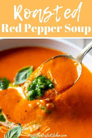 Roasted Red Pepper Soup Creamy Healthy And Delicious Inside The Rustic Kitchen Recipe In 2020 Roasted Red Pepper Soup Stuffed Pepper Soup Red Pepper Soup
