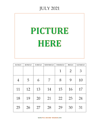 So long as you have a.pdf reading software and a printer with. July Printable 2021 Calendar Space For Add Picture Vertical Free Calendar Template Com