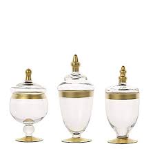Balsacircle 3 Pcs Clear With Gold Trim Glass Apothecary Jars With Lids Wedding Party Event Candy Gift Pack Decorations Supplies Buy Online In Grenada At Grenada Desertcart Com Productid 188023882