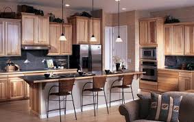 Contemporary Kitchen Hickory Cabinets Different Height Pendant Lights Hickory Kitchen Cabinets Kitchen Bar Design Kitchen Design Small