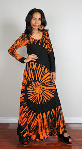 Black And Yellow Tie Dye Dress Maxi Dress Long Sleeved Tie Dye Cotton Funky Dress By Nuichan Funky Dresses Long Maxi Dress Black And Orange Dress