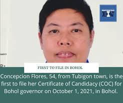 BREAKING: Concepcion Flores, 54, from Tubigon town, is the first to file  her Certificate of Candidacy (COC) for Bohol governor