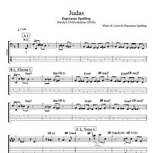 You can also browse authentic bass guitar transcriptions as well as our huge selection of guitar tablature, easy guitar songbooks and classical guitar sheet music! Judas Esperanza Spalding Bass Guitar Voice Tabs Sheet Music Score Chords Lyrics Play Like The Greats Com